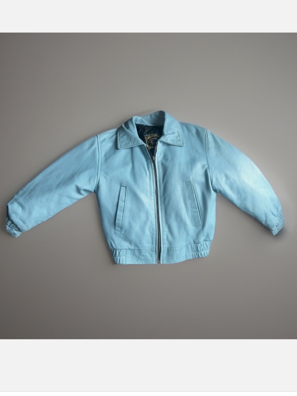 Kids Genuine Leather 100% leather Jacket Light Blue Zip Youth Medium 7/8